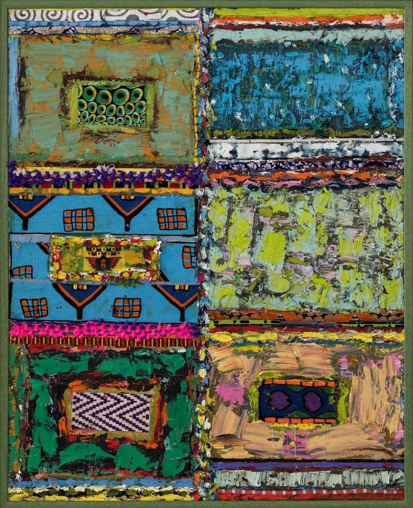 Tegene Kunbi, Imperial Garden, 2026, oil and fabric on canvas, 100x80 cm